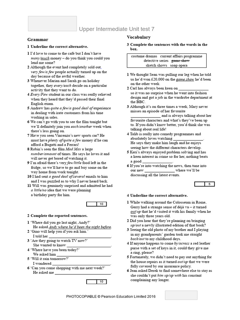 Upper Intermediate Unit Test 7 | PDF