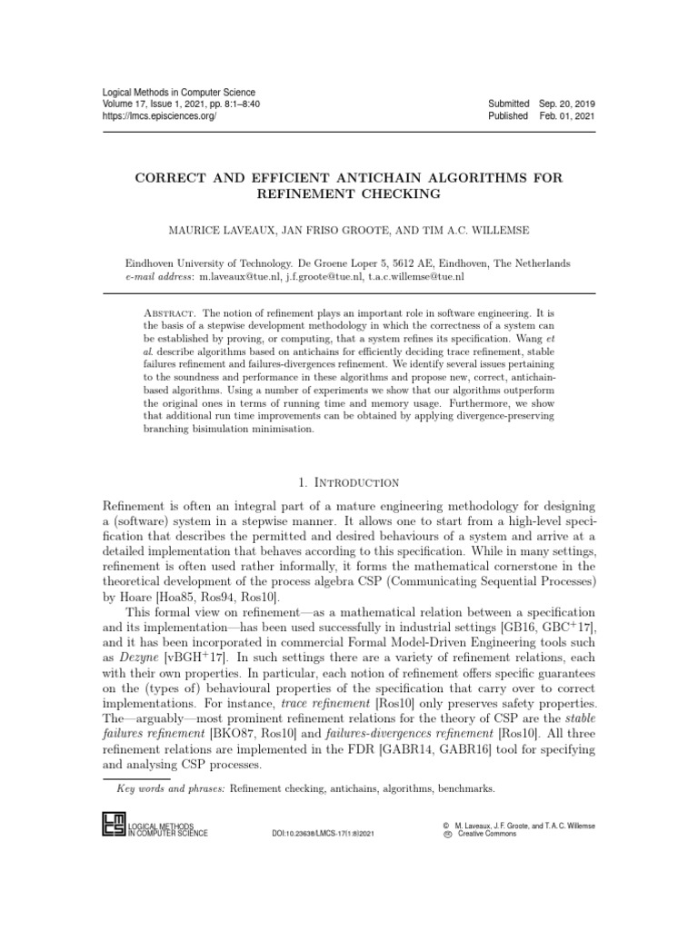 Correct and Efficient Antichain Algorithms For Refinement Checking ...