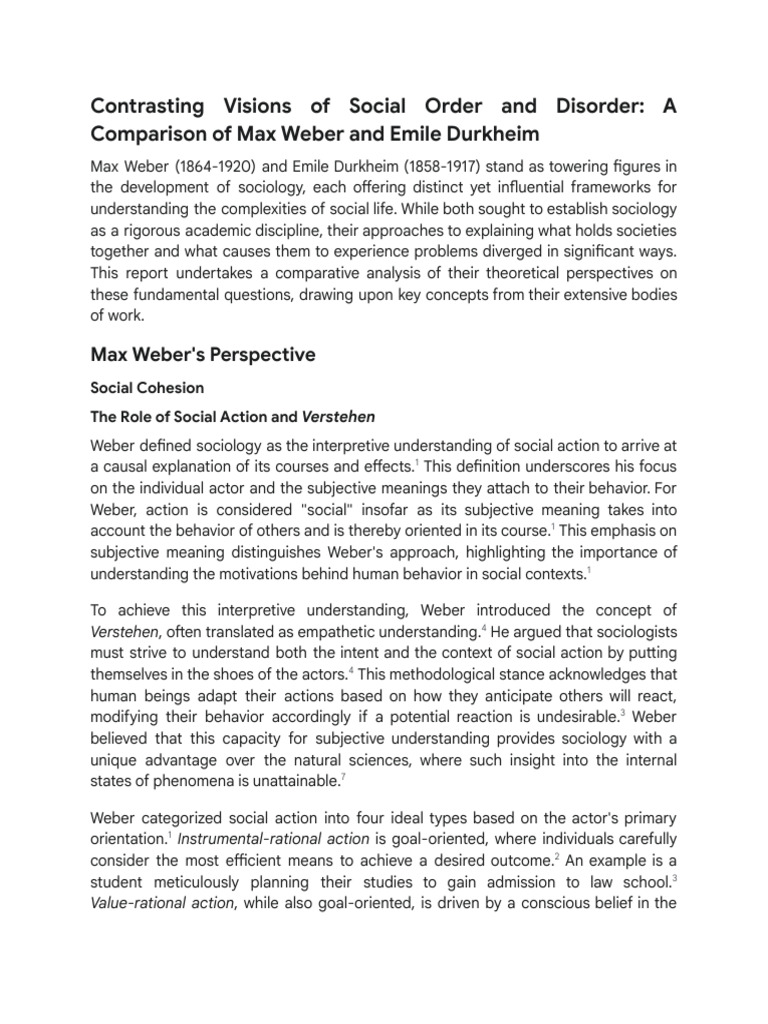 Weber vs. Durkheim: Social Order Insights | PDF | Émile Durkheim | Max ...