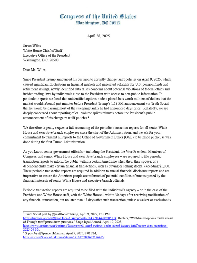 Letter To WH On Financial Disclosure Transparency - PDF | PDF | Federal ...