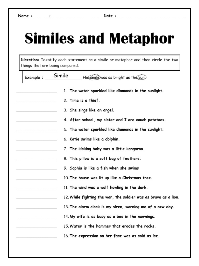 Similes and Metaphors Identification Guide | PDF