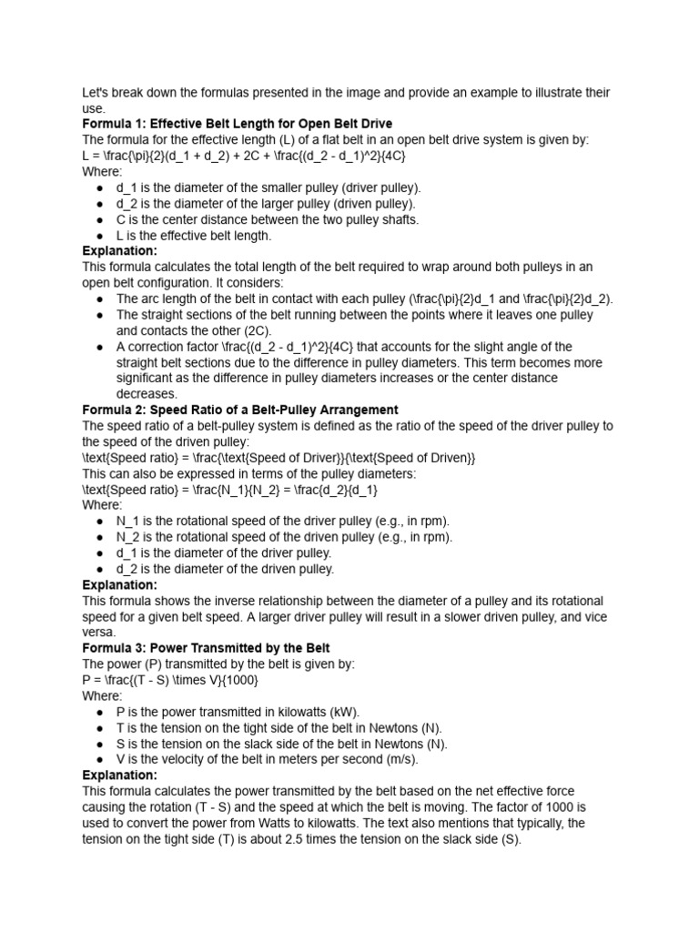 Open Belt Drive Formulas Explained | PDF | Belt (Mechanical ...