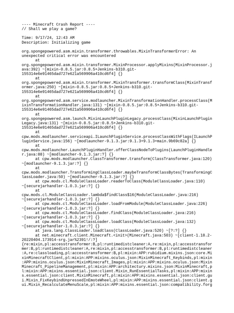 Minecraft MixinTransformer Error Report | PDF | System Software | Ibm ...