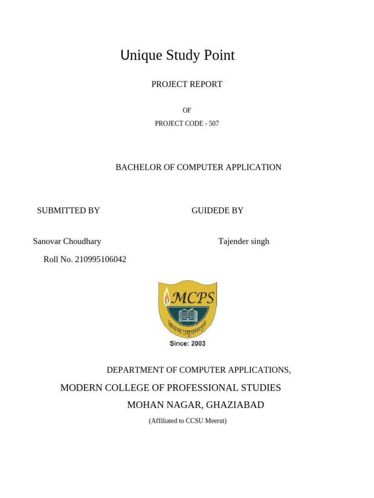 Unique Study Point Project Report | PDF | Databases | Sql
