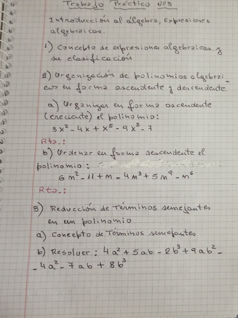 Trabajo Practico 3 - Expresiones Algebraicas | PDF