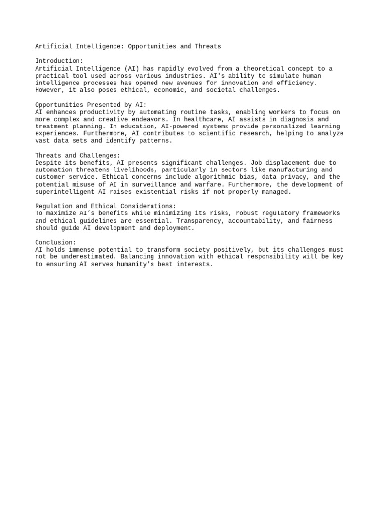 Artificial Intelligence Opportunities and Threats | PDF