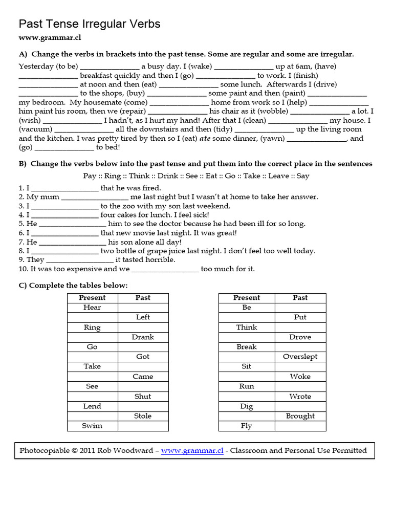 Past Tense Irregular Verbs Exercises | PDF | Syntax | Linguistic Morphology