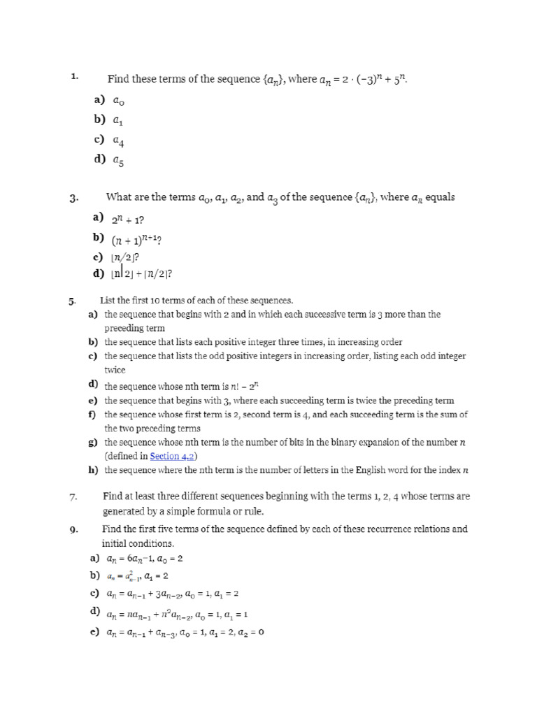Sequences - Textbook Questions SP24 | PDF