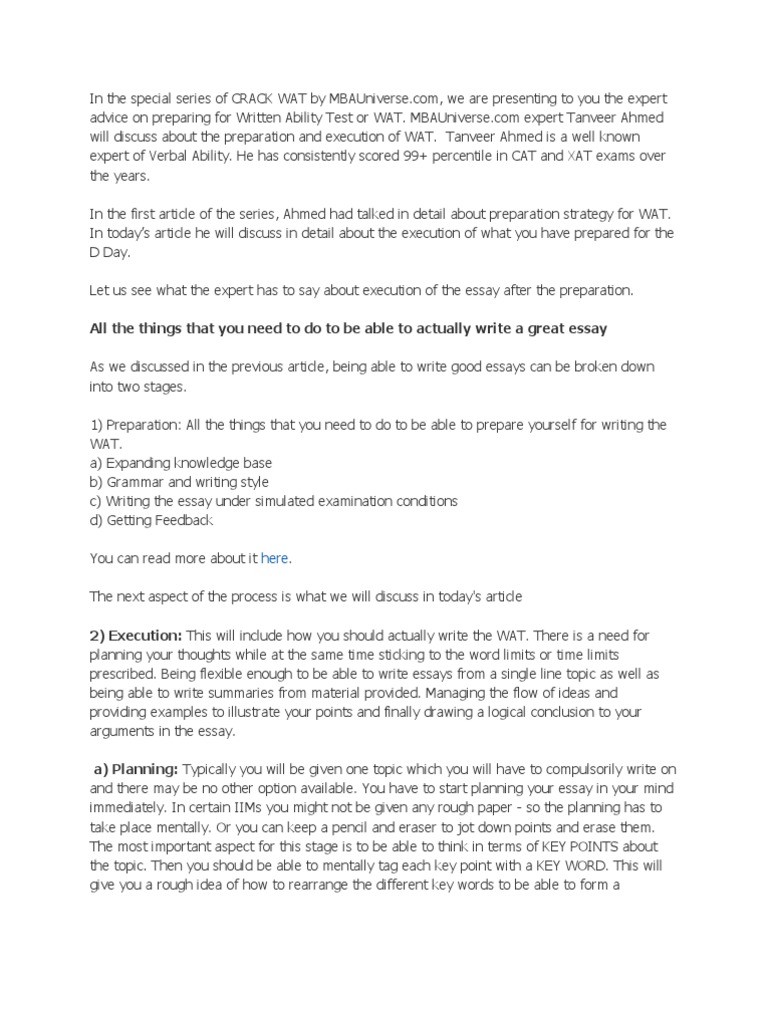 Mastering WAT Execution Strategies | PDF | Essays | Paragraph