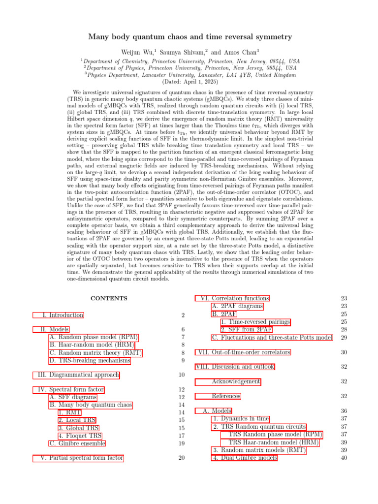 Many Body Quantum Chaos and Time Reversal Symmetry | PDF | Chaos Theory ...