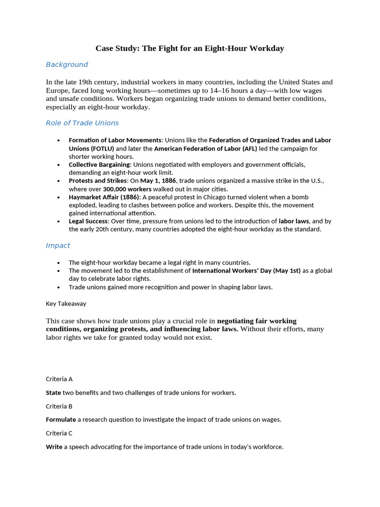 Eight-Hour Workday Case Study | PDF