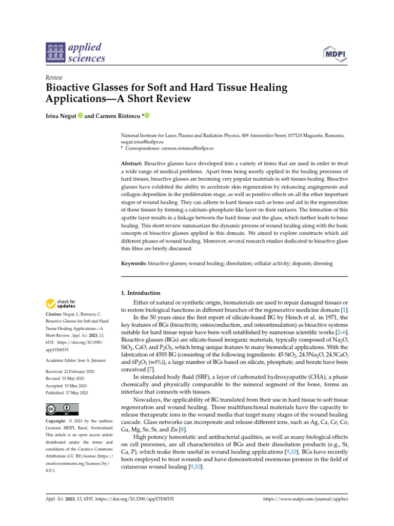 Bioactive Glasses in Tissue Healing Review | PDF | Wound Healing ...