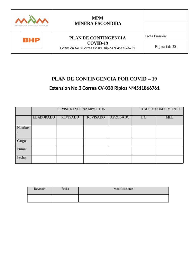 Plan de Contingencia Por Covid-19 Mel | PDF | Lavado de manos | Salud ...