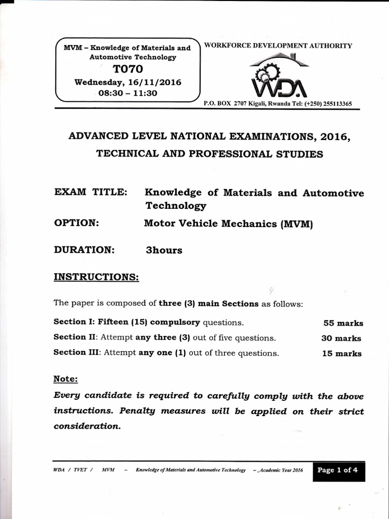 Automotive Technology Exam 2016 Guide | PDF | Fuel Injection | Engines