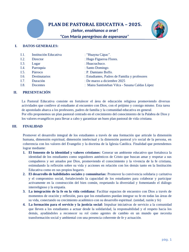 Plan de Pastoral Educativa | PDF | María, madre de Jesús | Navidad
