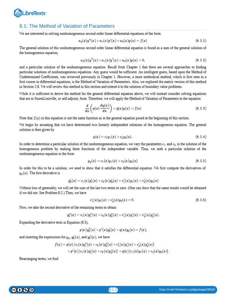 8.01 The Method of Variation of Parameters | PDF | Equations ...