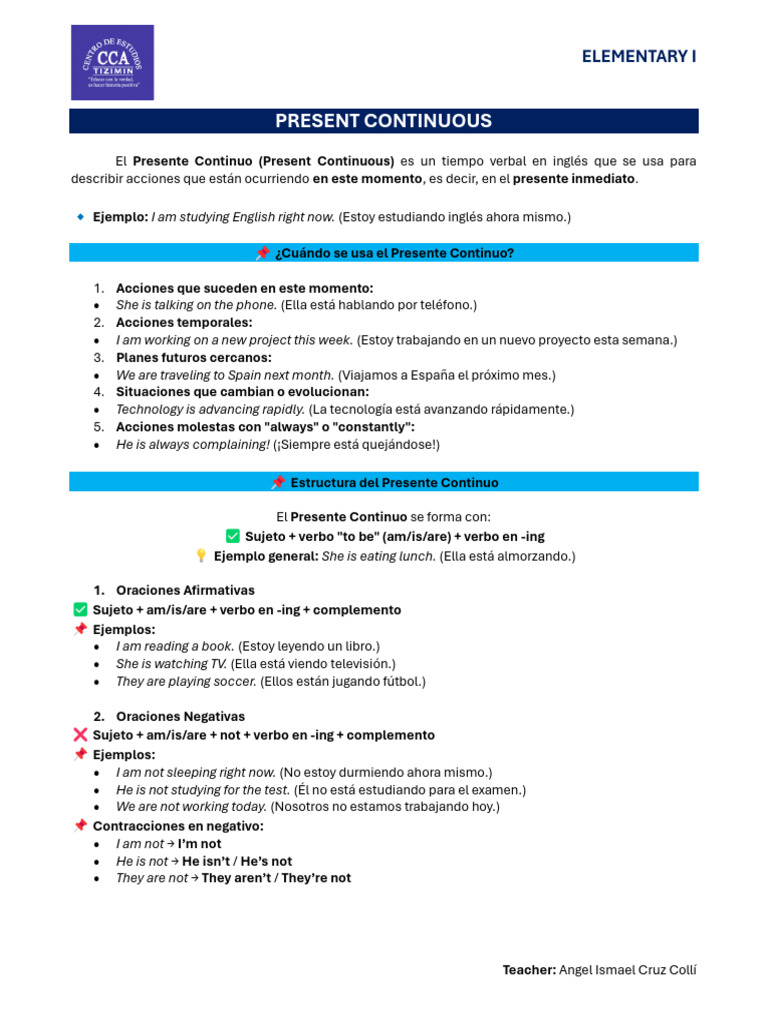 Uso y Estructura del Presente Continuo | PDF | Verbo | Unidades Semánticas