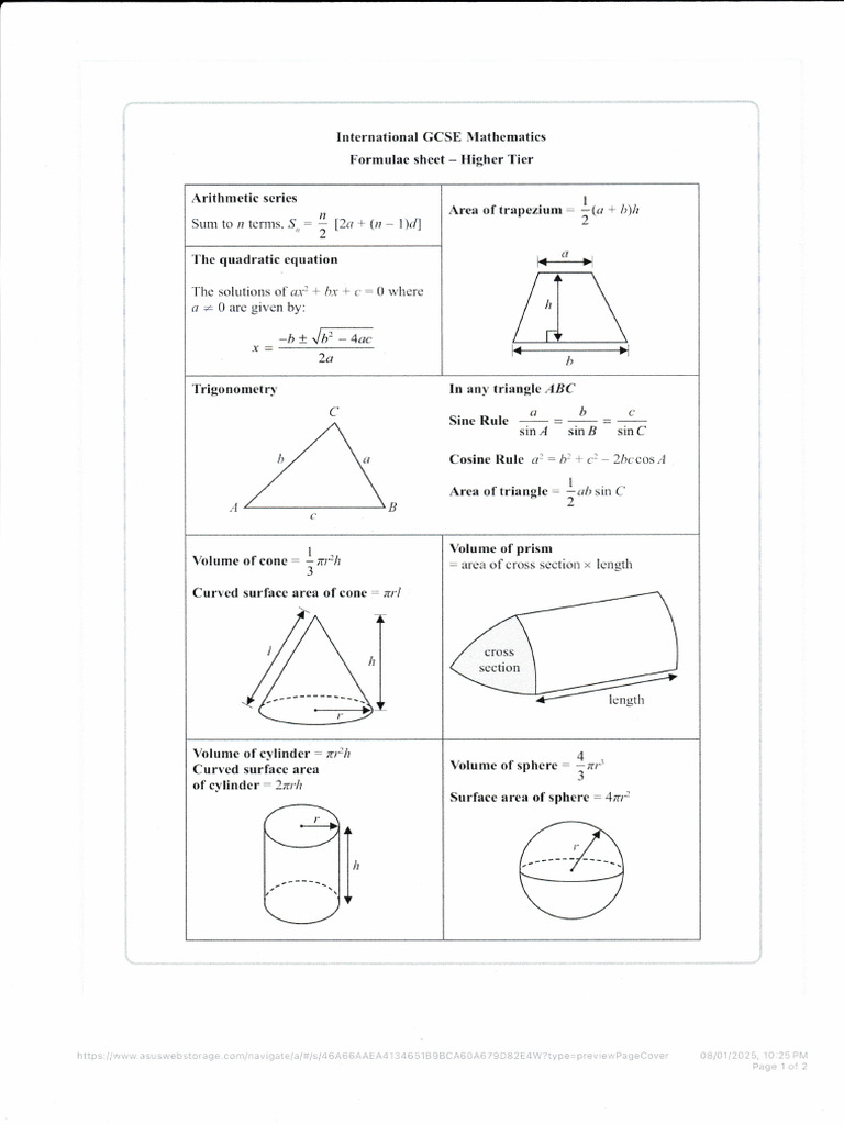 Formula Sheet | PDF