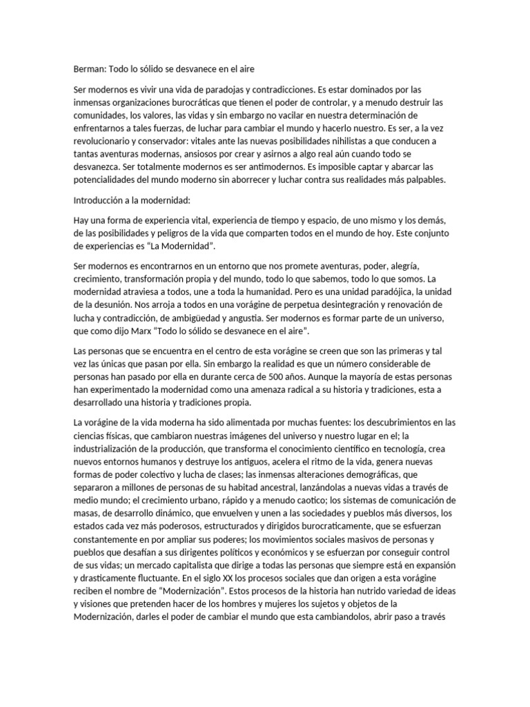 Resumen Berman Hasta La Pag 10 | PDF | Karl Marx | Teoría de la ...