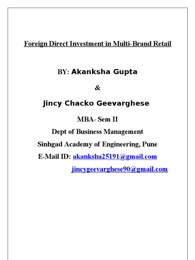 FDI Impact on India's Multi-Brand Retail | PDF | Foreign Direct ...