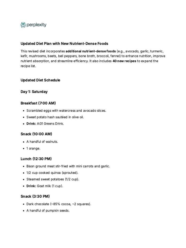 Updated Diet Plan With New Nutrient-Dense Foods | PDF | Salad | Beetroot