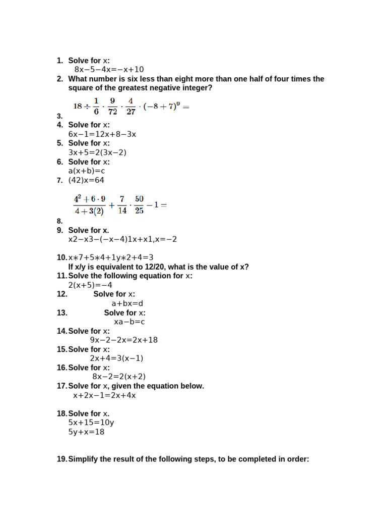 Algebraic Equations and Solutions Guide | PDF