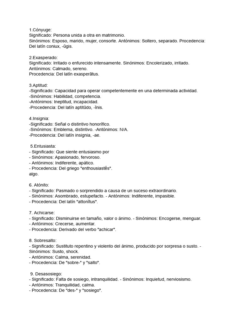 Definiciones y Sinónimos de Palabras | PDF