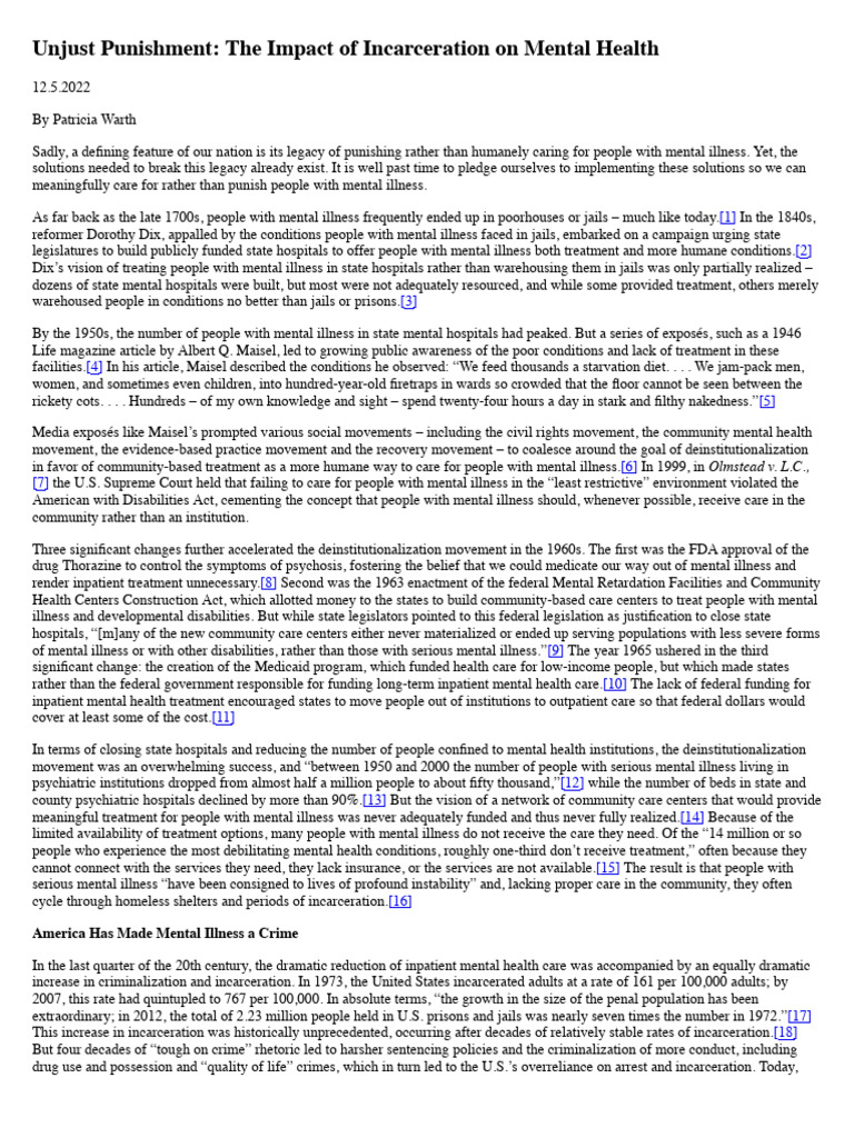 Unjust Punishment: The Impact of Incarceration On Mental Health - New ...