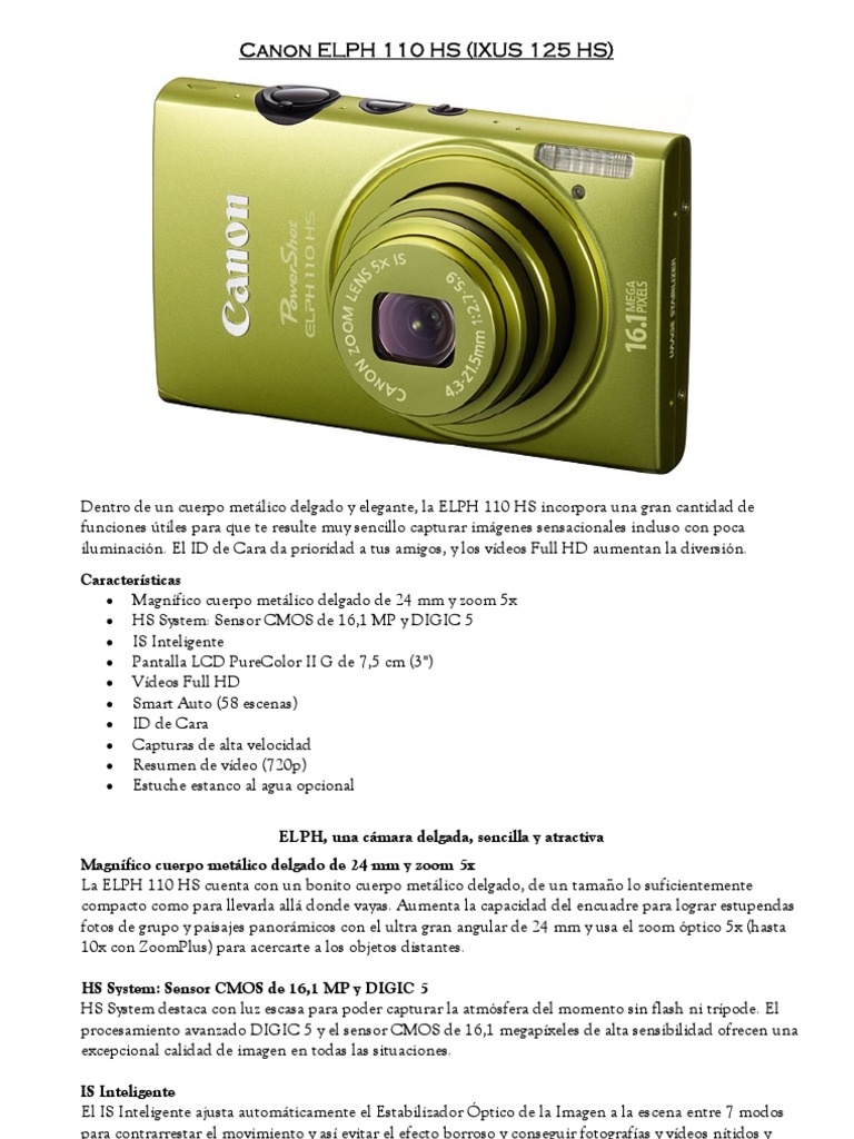 Canon Elph 110 Hs PDF Fotografía aérea Hdmi
