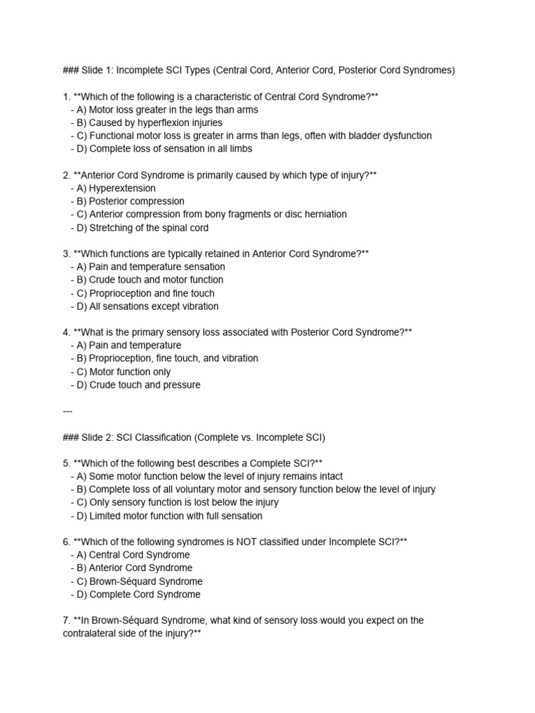 Incomplete Spinal Cord Injury Overview | PDF | Spinal Cord Injury ...