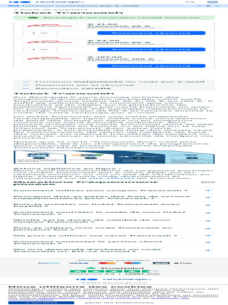 Ticket Transcash Recharge Transcash Dès 20 | PDF