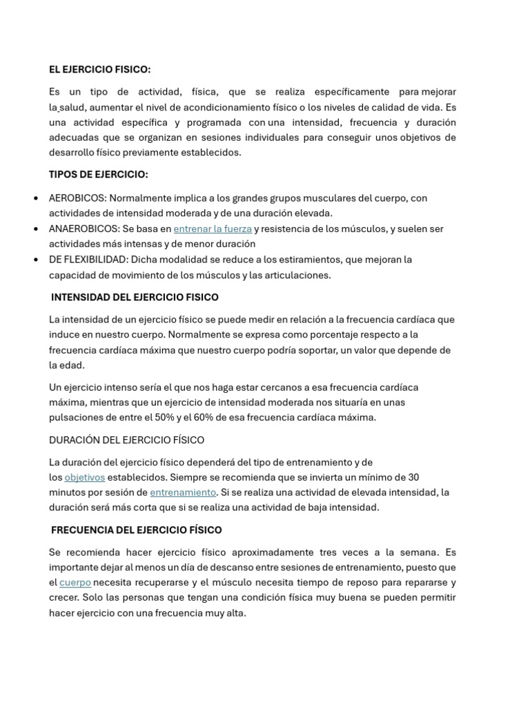 EL EJERCICIO FÍSICO | PDF | Flexibilidad (anatomía) | Ejercicio aerobico
