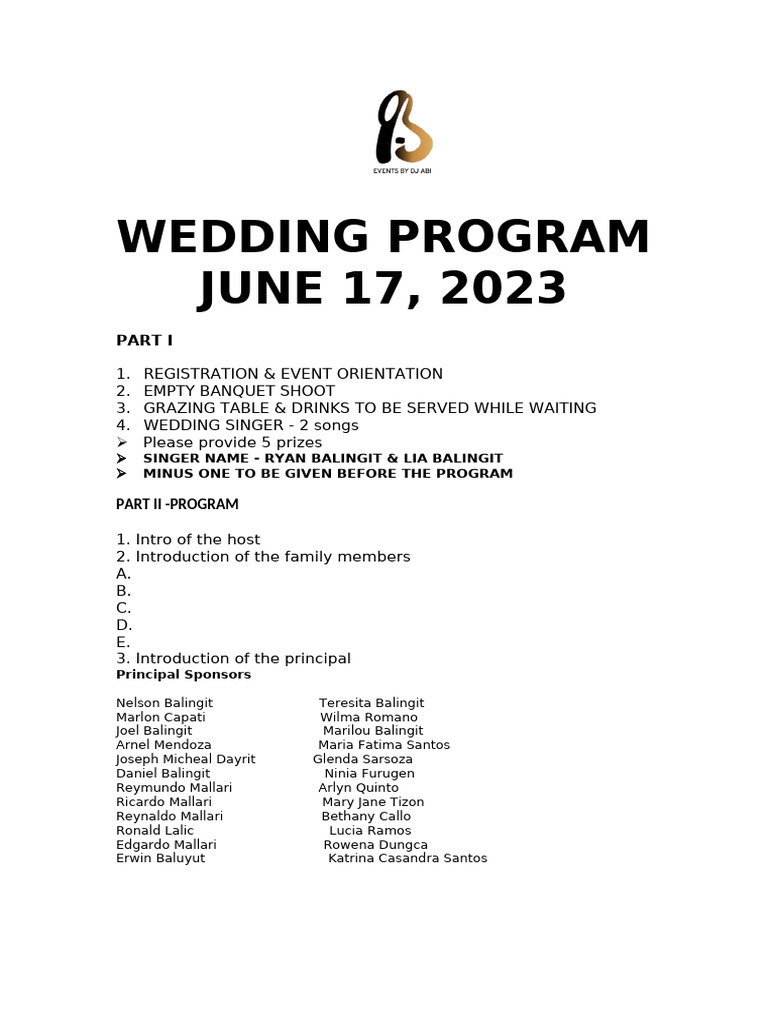 Filipino Wedding Reception Program | PDF | Bride | Rites Of Passage