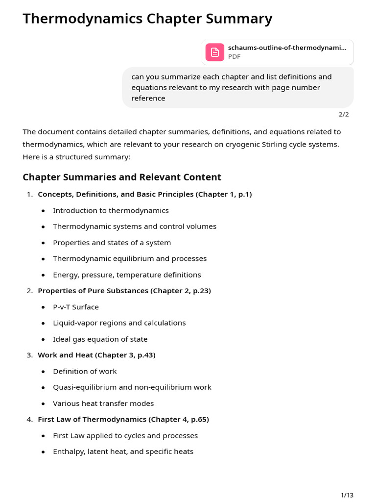 Thermodynamics Summary for Cryogenic Systems | PDF | Heat | Heat Transfer