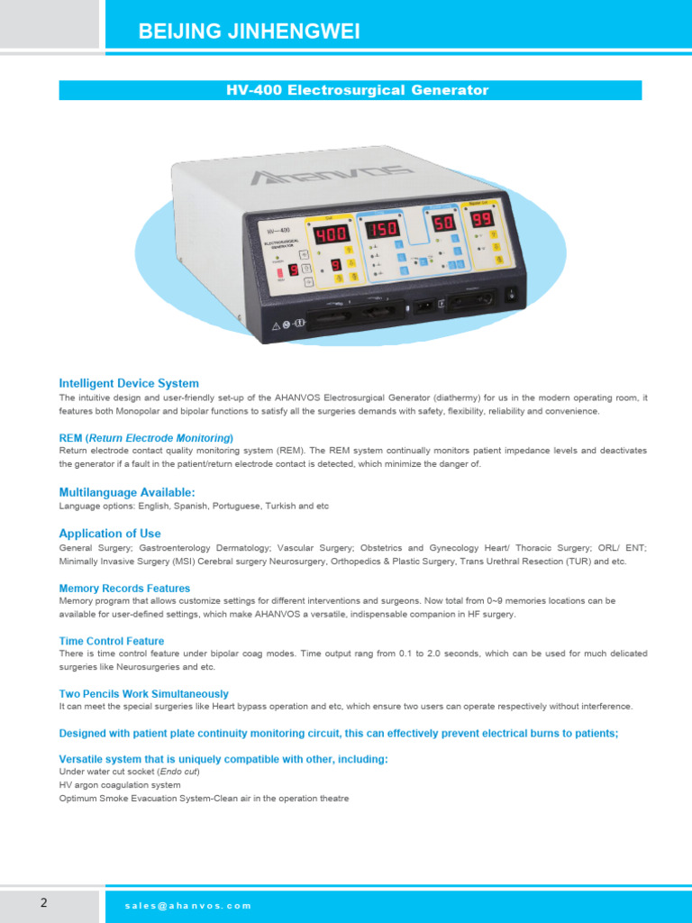 AHANVOS Electrosurgical Generators | PDF | Clinical Medicine | Medical ...