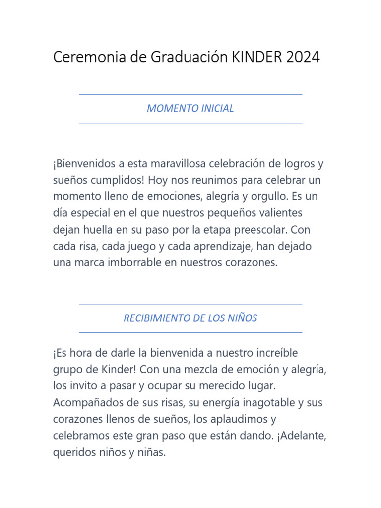 Graduación Kinder 2024: Celebración y Logros | PDF | Educación de la