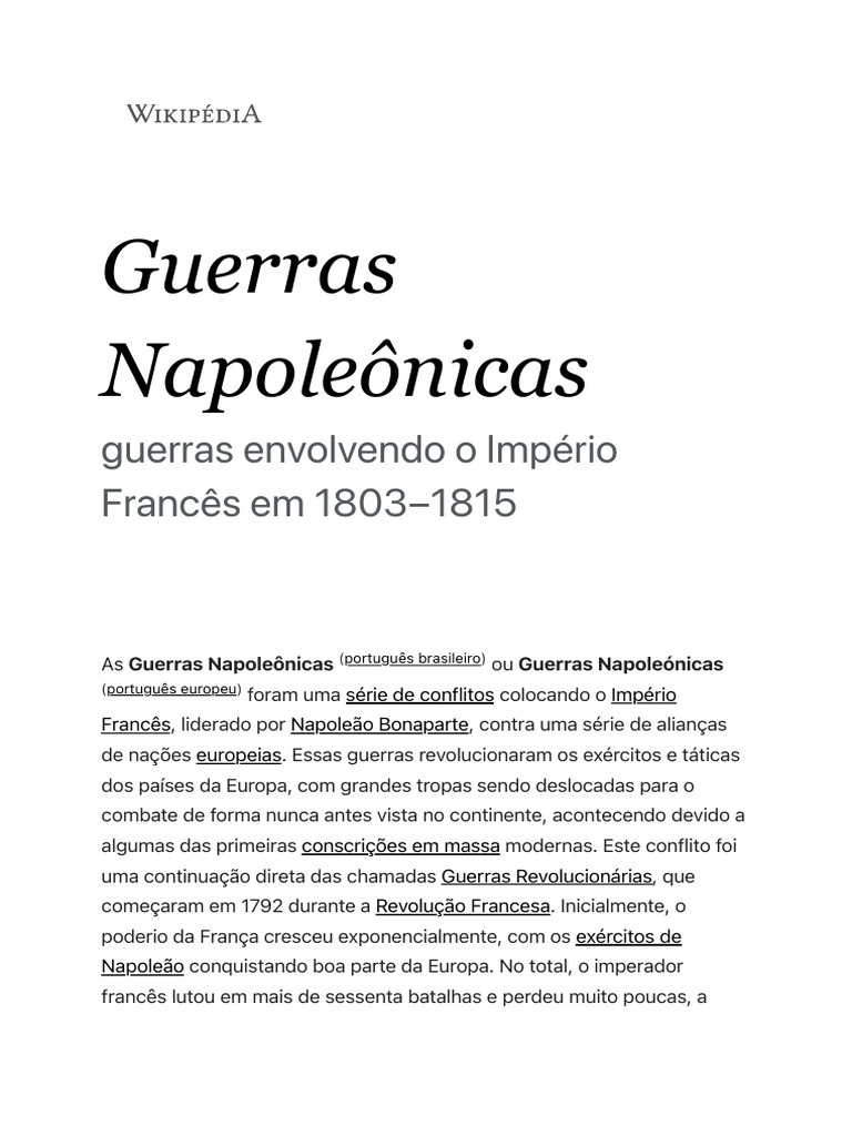Guerras Napoleônicas: Conflitos e Impactos | PDF | Napoleão | Primeiro ...