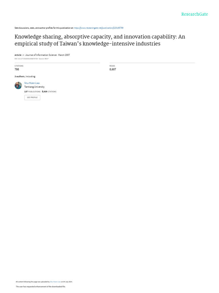 Knowledge Sharing Absorptive Capacity and Innovati | PDF | Innovation ...