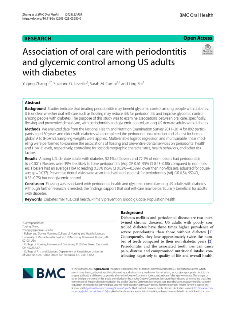 Association of Oral Care With Periodontitis and Glycemic Control Among ...