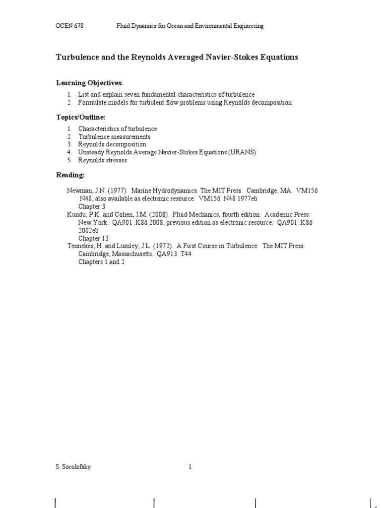 Turbulence in Fluid Dynamics Engineering | PDF