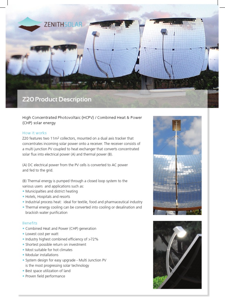 Z20 HCPV/CHP Solar System Overview | PDF | Photovoltaics | Cogeneration