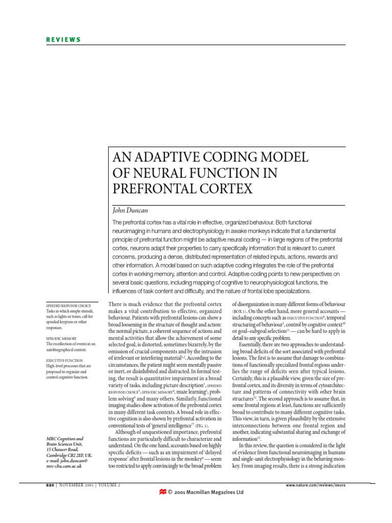 Duncan (2011) Code Prefrontal | PDF | Prefrontal Cortex | Working Memory