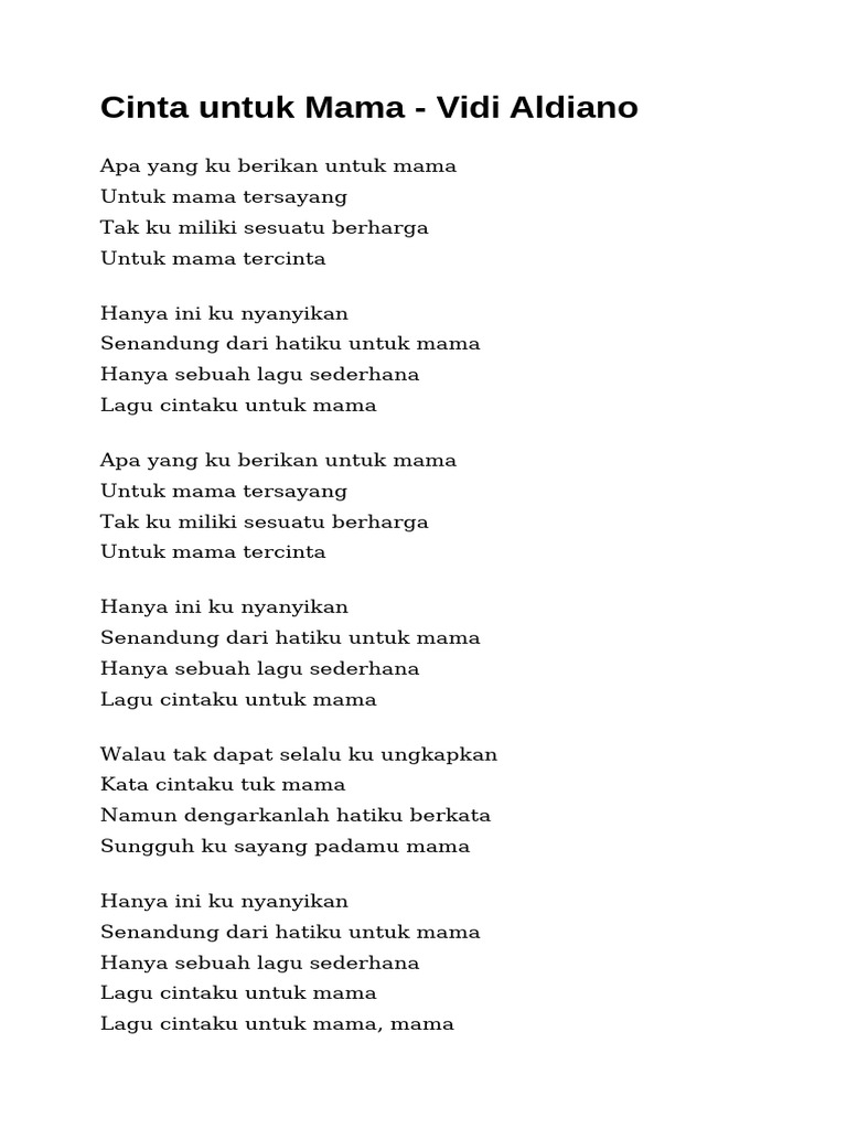 Lirik Lagu "Cinta untuk Mama" | PDF