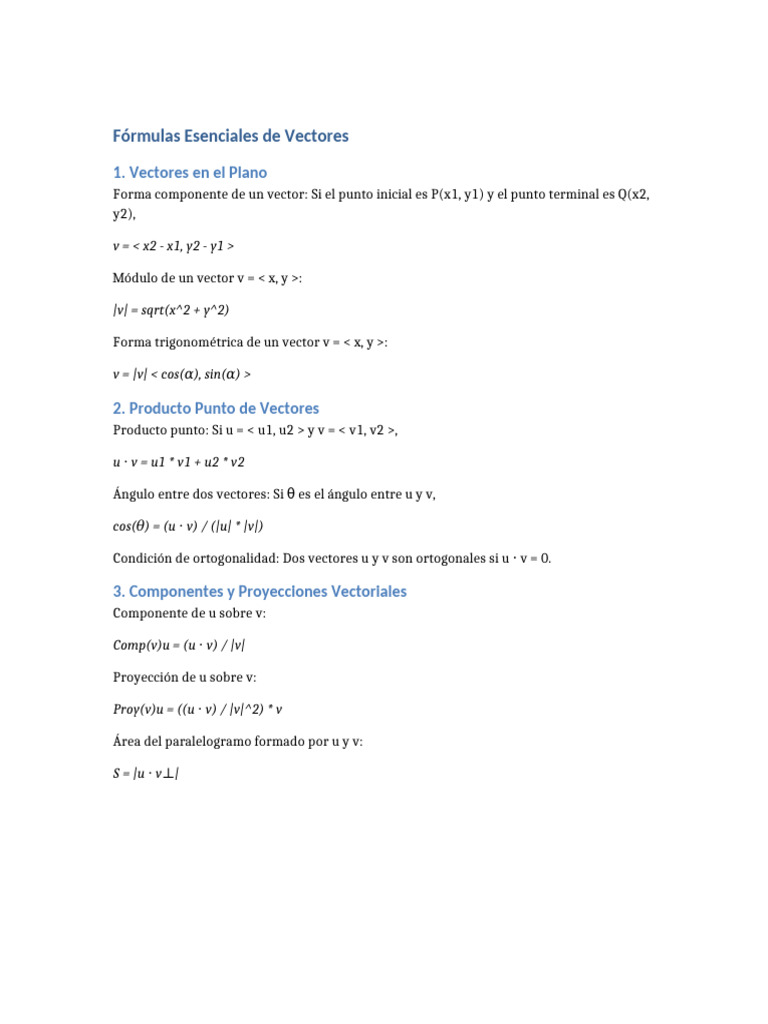 Fórmulas Clave de Vectores en Matemáticas | PDF