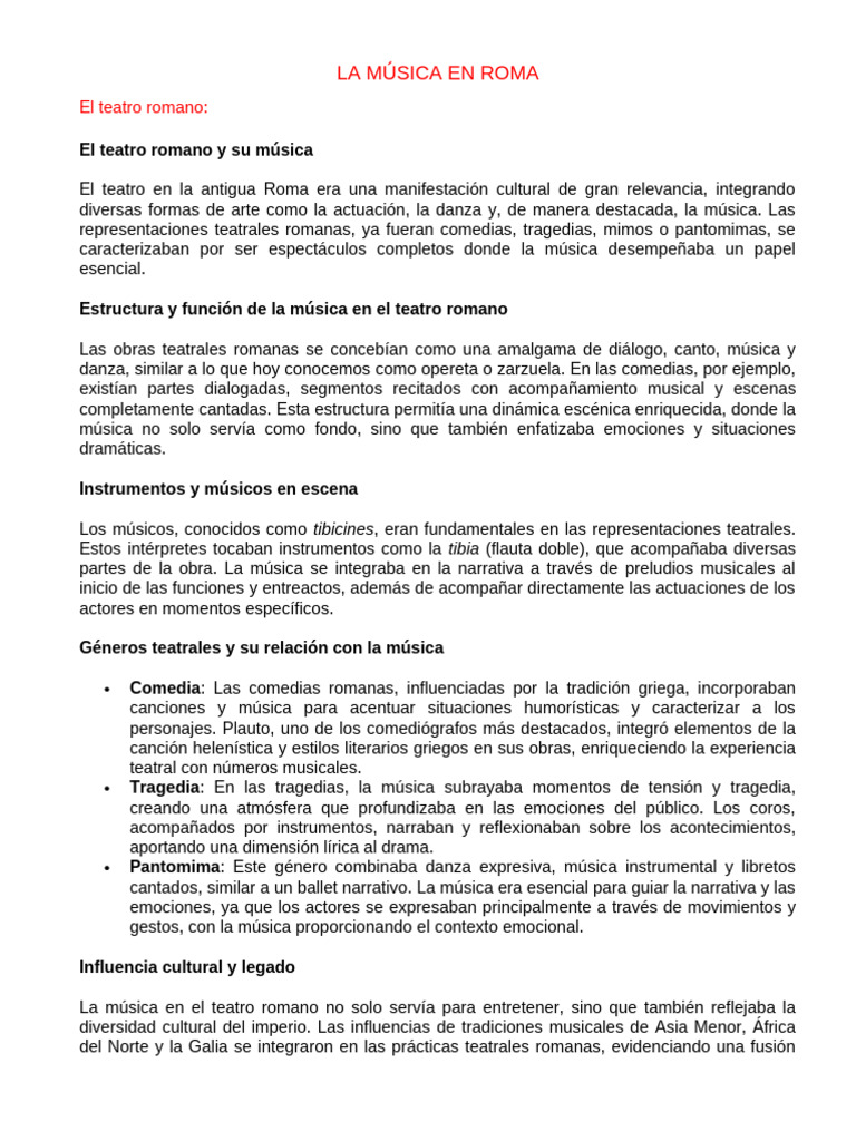 LA MÚSICA EN ROMA A | PDF | Teatro | imperio Romano