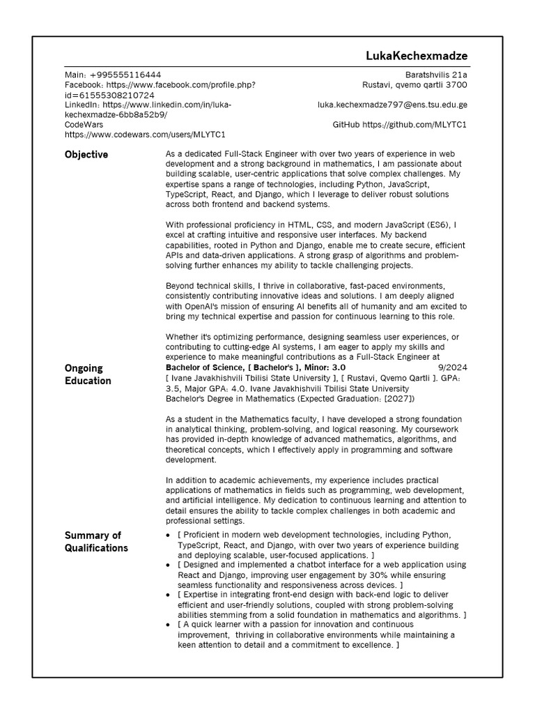 Full-Stack Engineer Resume Summary | PDF | Web Development ...