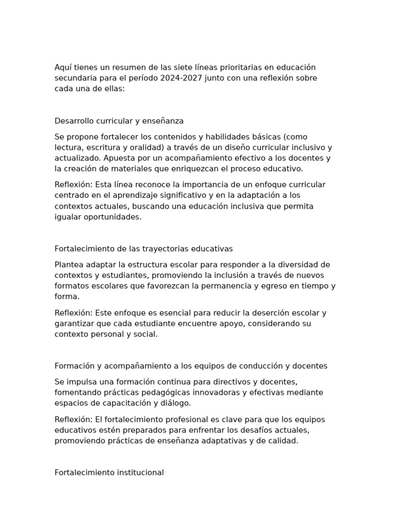 Líneas Prioritarias Secundaria 2024-2027 | PDF | Enseñando | Inclusión ...