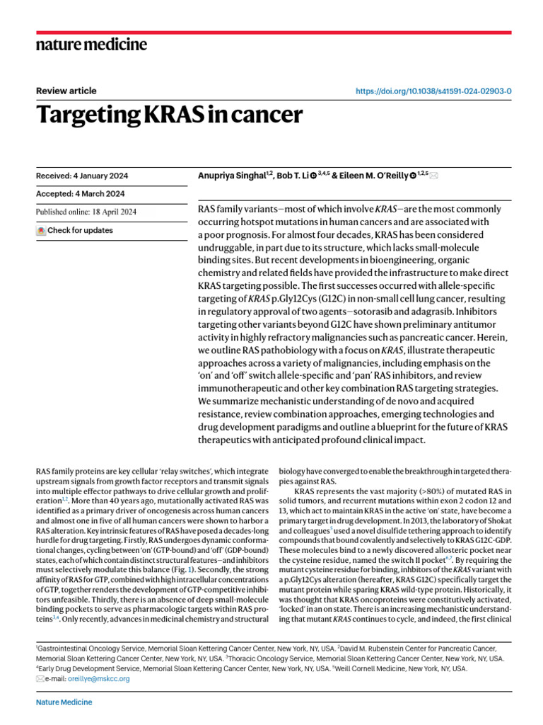 Targeting Kras in Cancer Source Nat Med So 2024 | PDF | Cell Signaling ...