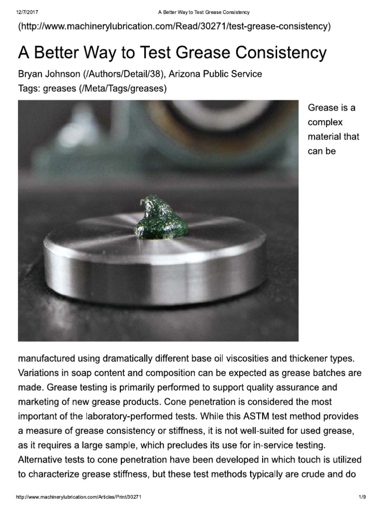 A Better Way To Test Grease Consistency | PDF