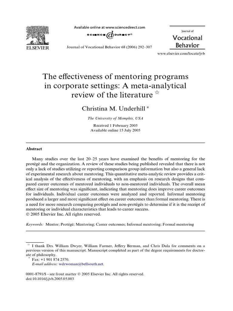 The Effectiveness of Mentoring Programs in Corporate Settings | PDF ...